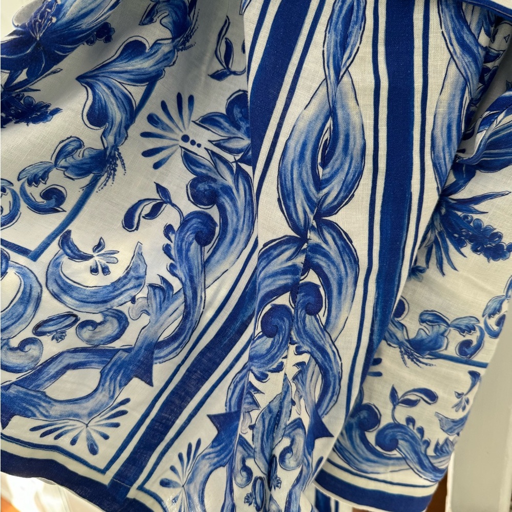 FARM Rio Blue and White Printed Belted Romper - Picture 5 of 9